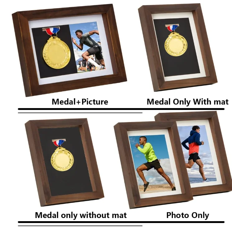 Présentoir Médailles Boîte 3D Cadre Bois Verre - Affichage Sport Militaire Gymnastique