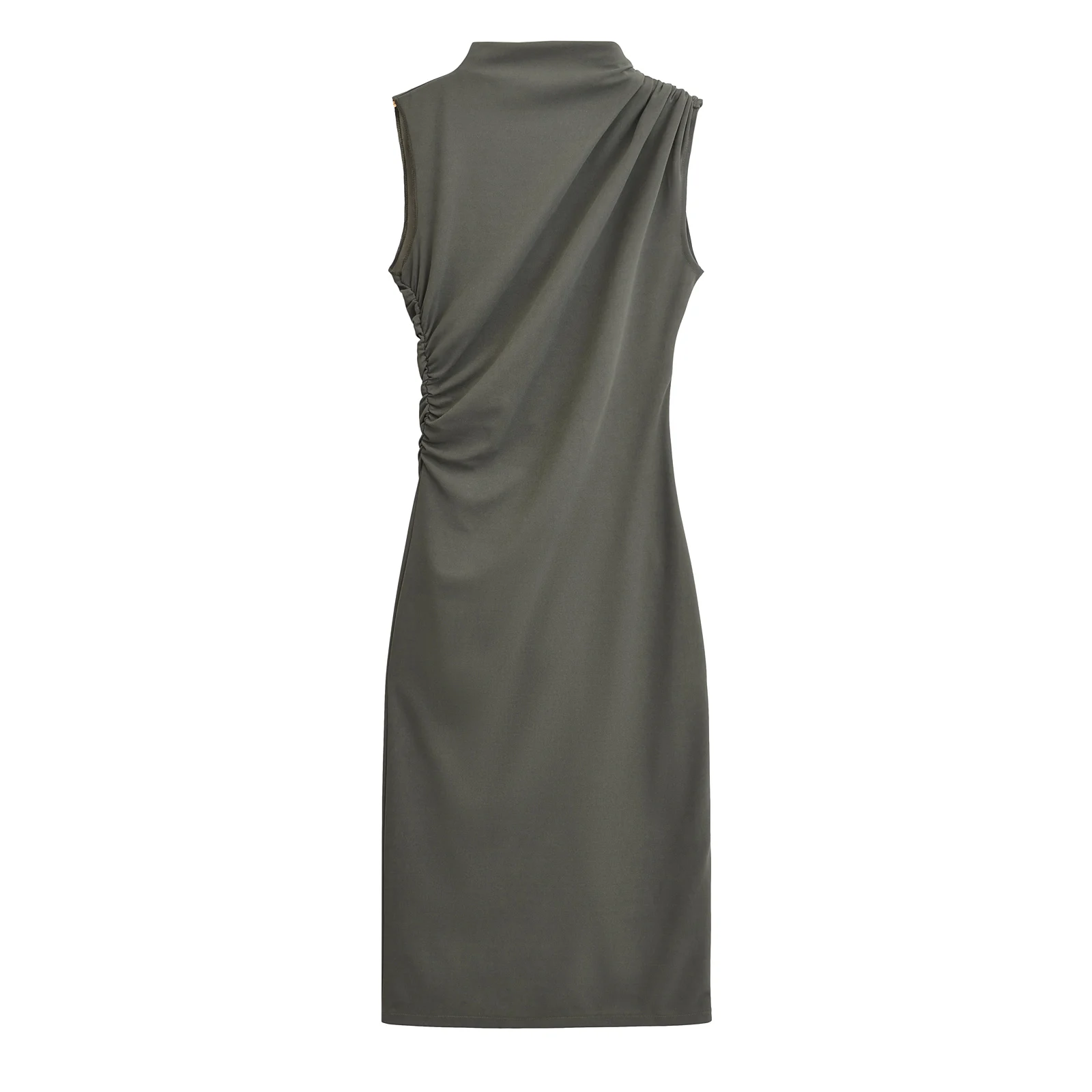 2 Colorway Sleeveless Solid Color Pleated Crew Neck Casual Fashion Summer Long Dress for Women