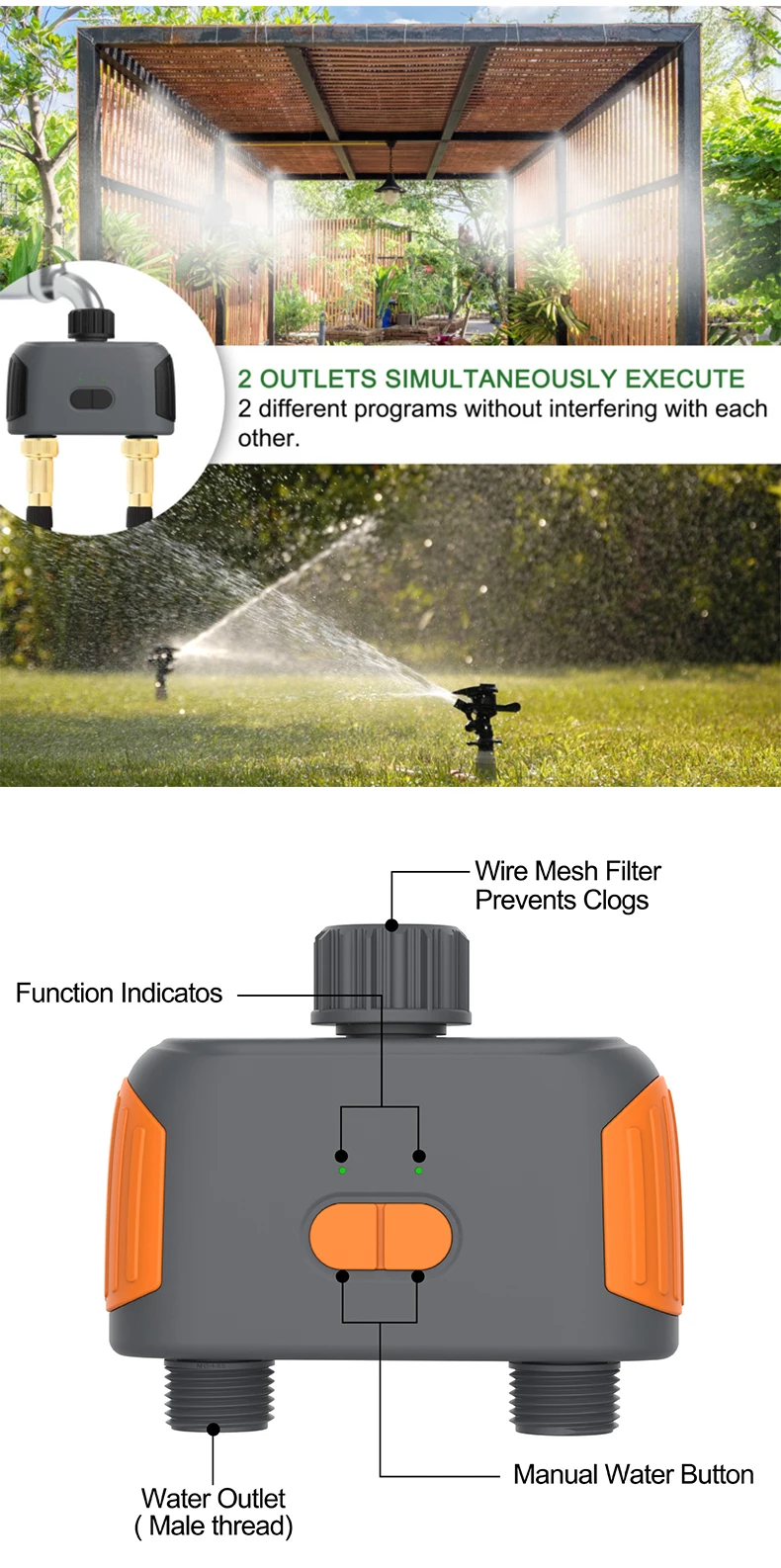 双向智能水阀花园自动浇水系统智能花园浇水定时器wifi自动滴灌控制器