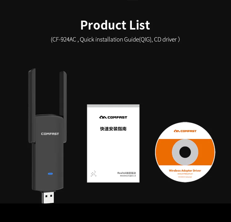 Comfast CF-926AC V2 1300 Мбит/с беспроводной Wi-Fi адаптер USB3.0 приемник MT7612U 2 4 г/5 8 ГГц сетевые карты Linux Wins