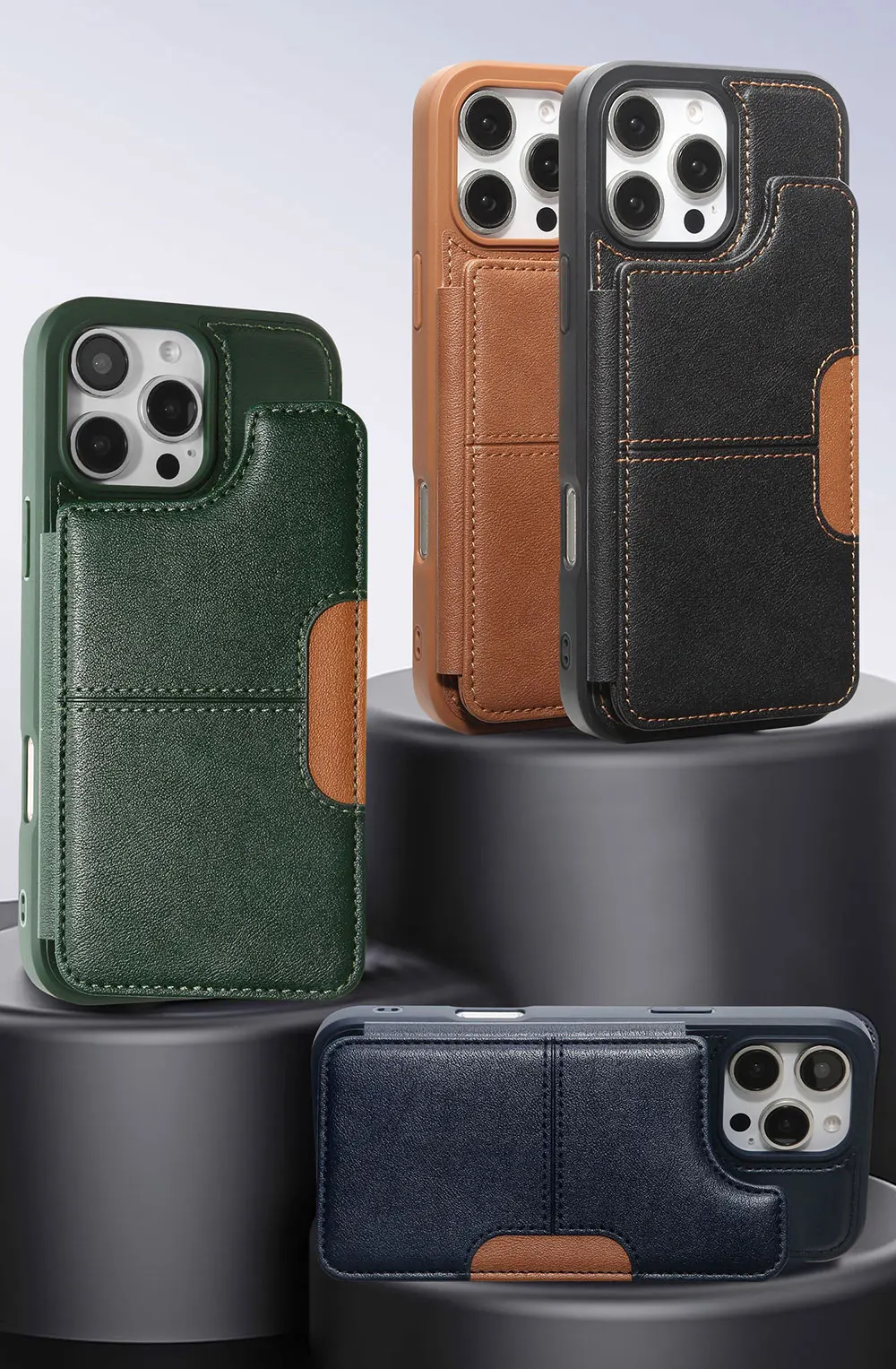 product laudtec pu leather stand phone cases card slot flip wallet luxury business shockproof for iphone air 17 16 pro max sjk1100-2