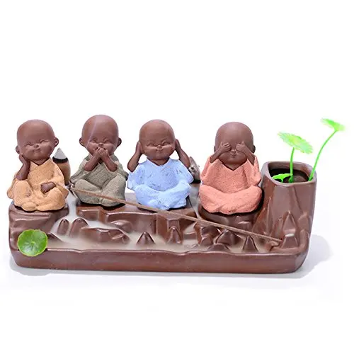 2022 Handmade Ceramic Laughing Little Monk Little Buddha Statues Incense Holder for Home Decoration