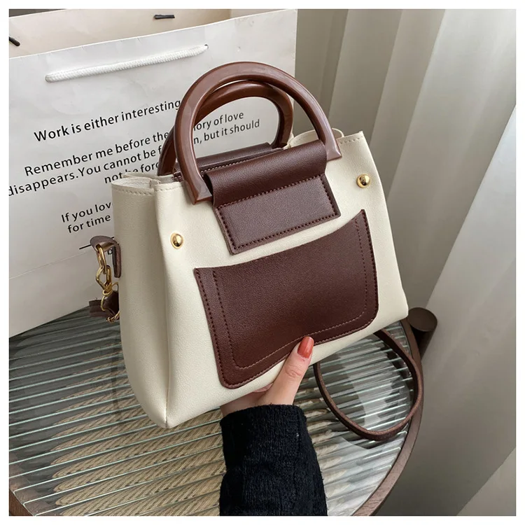 Retro 2025 New Fashionable Contrasting Color Handbag Large Capacity Single Shoulder Crossbody Bag Women's Bag