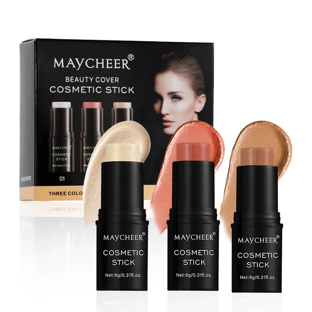 Maycheer 2024 New Design 3 Colors Set  Blush Stick Highlight Makeup Cream Blusher Contour Face Blush Stick