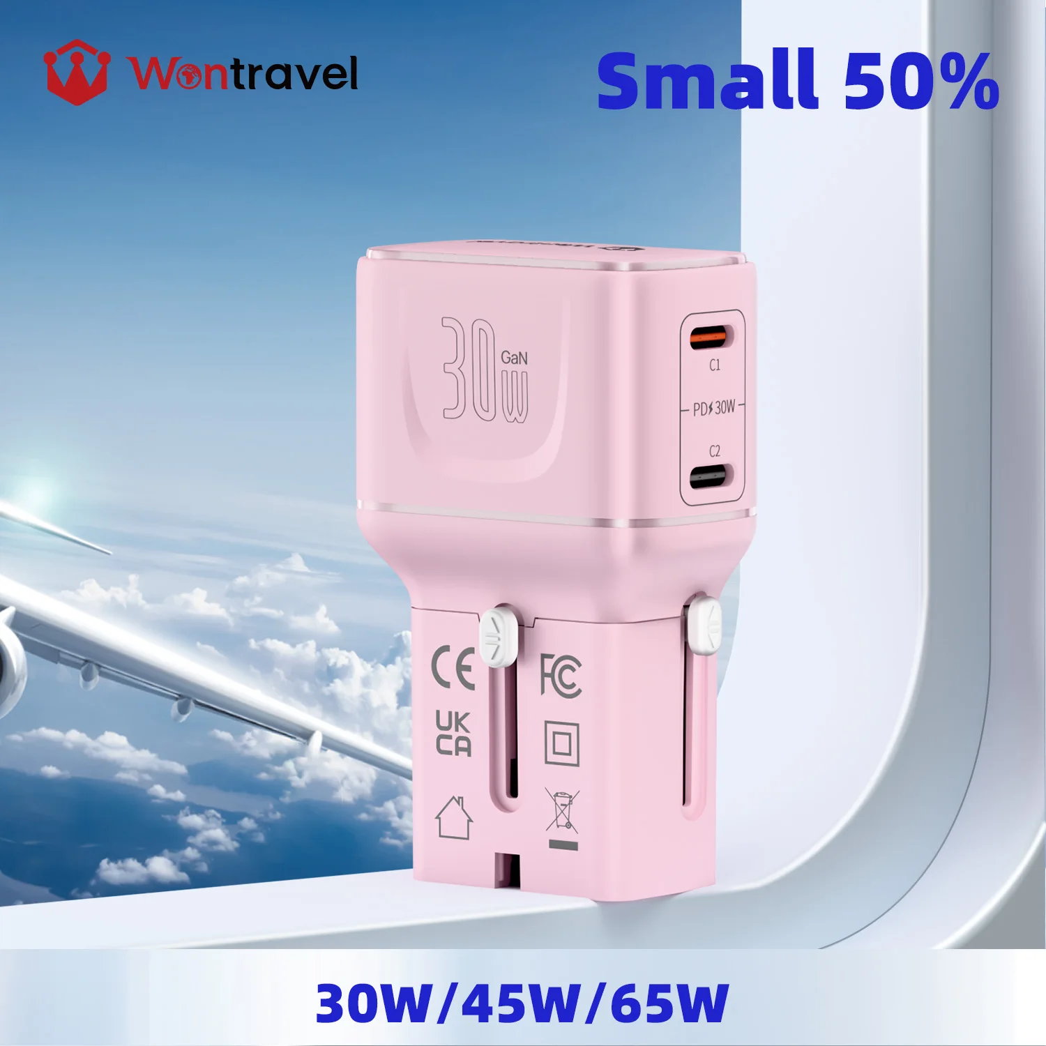 Wontravel Thin Design 30W PPS Colorful World Wide Travel Adapter Gan Usb C for Journey