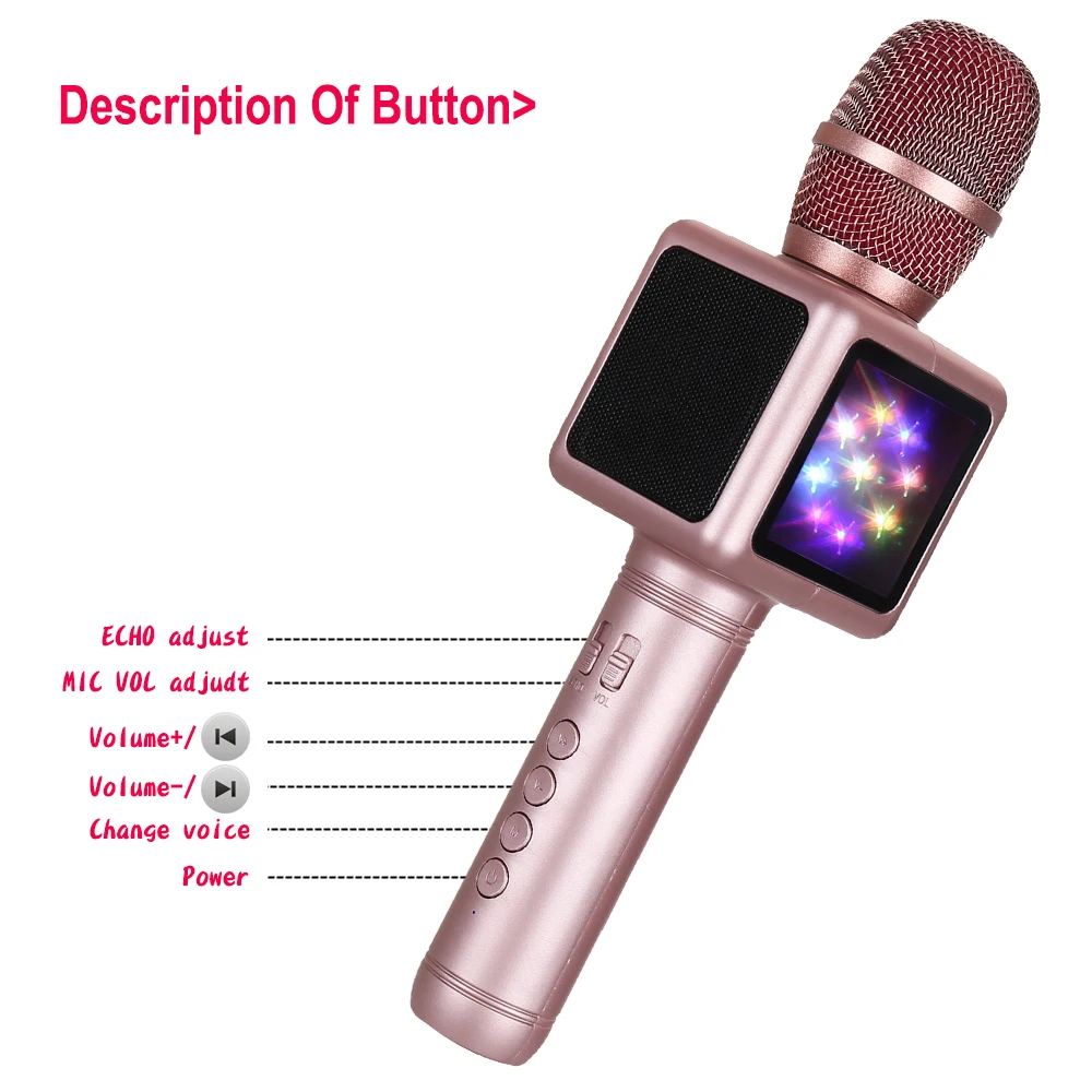 gam-e101 bluetooth sans fil karaoké micro avec fonction changeur de voix et  lumière led colorée
