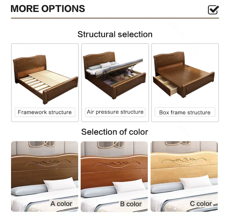 Solid Wood Storage Chinese Style Bed 1.5/1.8 Meters Economy Bedroom