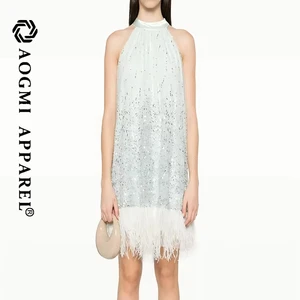 Haute Couture Fashion Ladies Light Luxury High-End Temperament Halter Neckline Sleeveless A-Line Silhouette Satin Fabric Dress