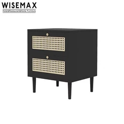 Мебель WISEMAX, лидер продаж, популярная тумбочка, боковой столик из натурального дерева с ротанговым декором, прикроватный столик с двумя выдвижными ящиками
