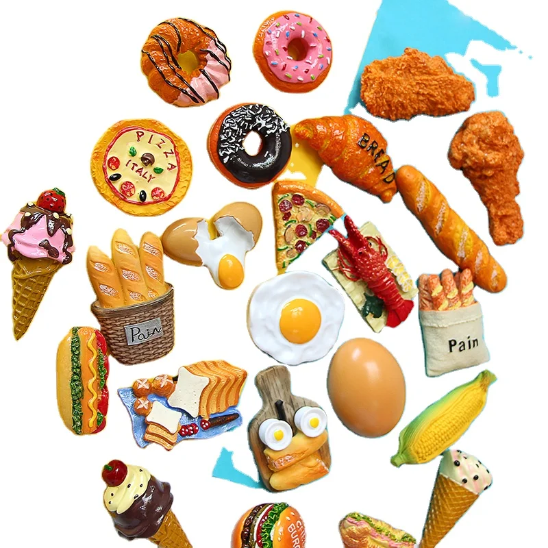 Fridge magnet food shape refrigerator magnets egg bread 3d resin cute souvenir tourism decorative custom home decor kitchen set