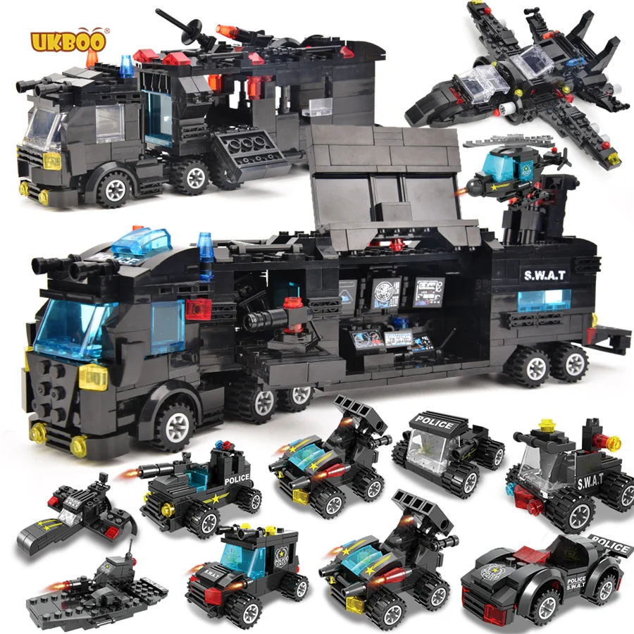SWAT Police Station Truck Model Building Blocks City Machine Helicopter Figures 