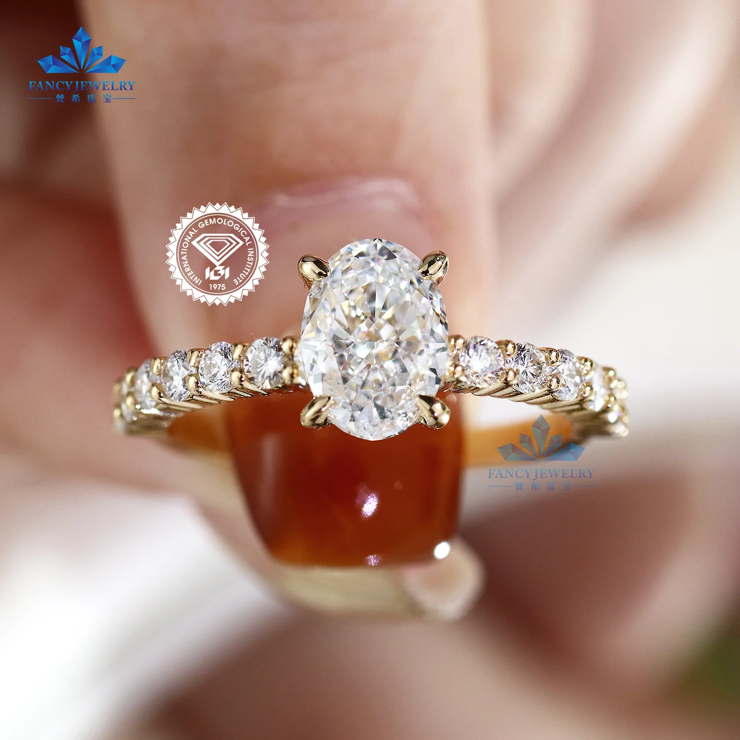 Alibaba Rings Dainty Recycled Gold Lab Diamond Ring IGI 1ct 1.5ct Oval Cut Lab ...