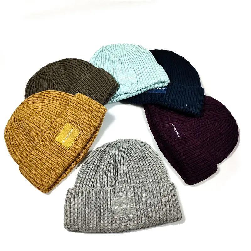 Manufacturers Multi Color Custom Logo With Woven Patch Knit Beanie For ...