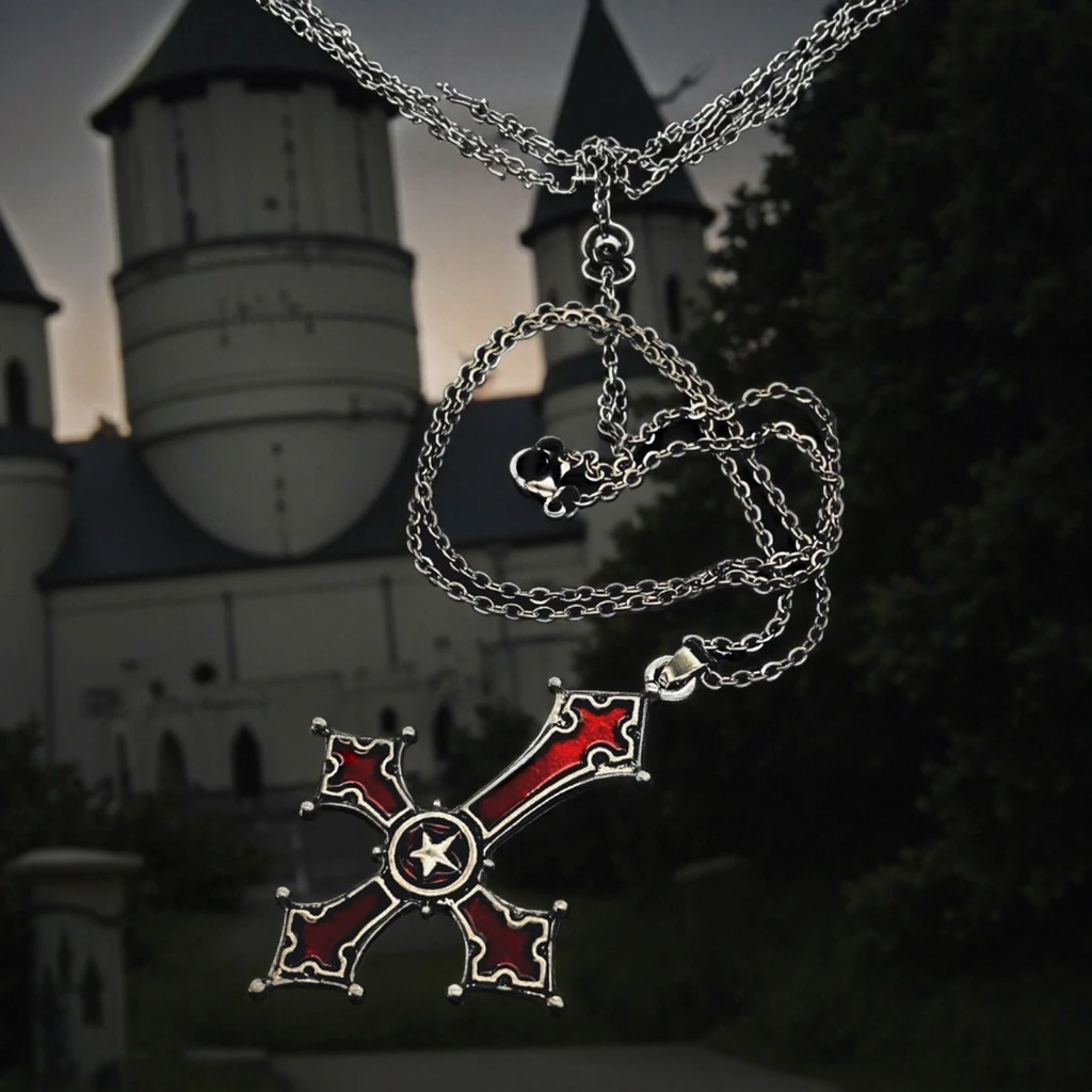 Collana Vintage Con Croce Cristiana Barocca – Gioiello Gotico Punk Uomo Donna, Ciondolo Lega Metallica, Idea Regalo