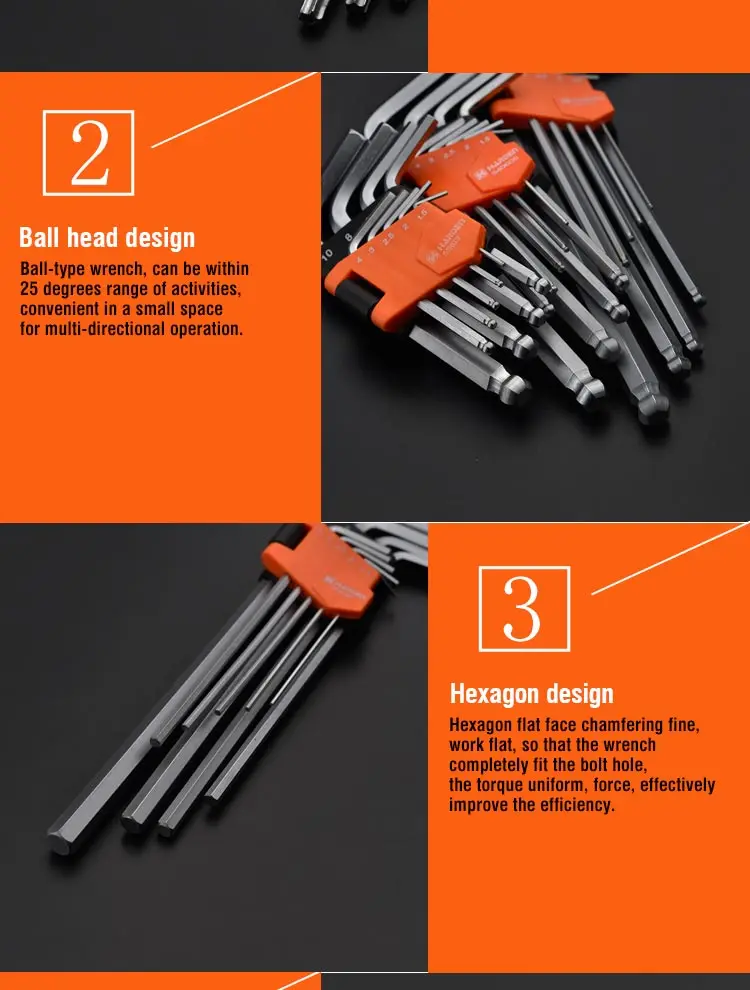Professional Heat Treat Chrome Vanadium 9PCS Short Hex Key Wrench Set
