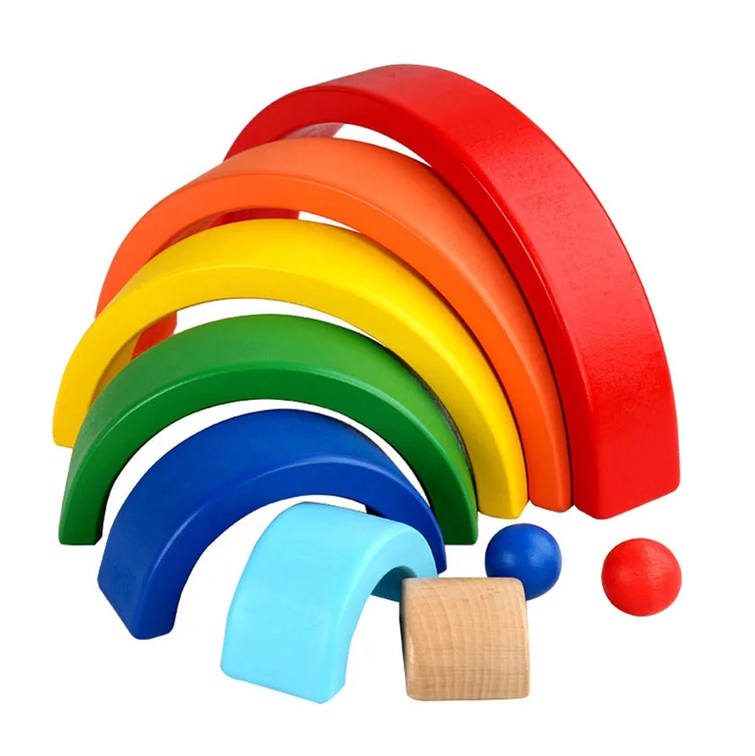 Montessori Toys Wooden Rainbow Block Toy Kids Educational Toys Building Blocks 