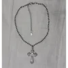 Black bead cross frame necklace