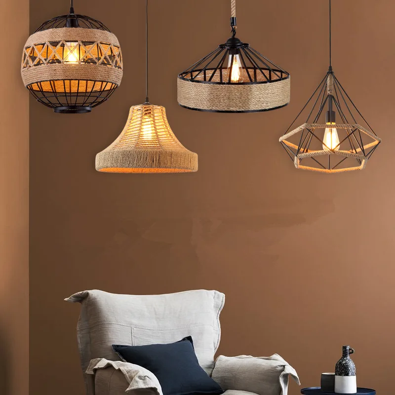 テナーレトロロープロープシャンデリア、ノスタルジックなロフト、インダストリアルスタイル、インターネットカフェ、レストラン、ポットショップペンダント、ア シャンデリア ビンテージ 6灯 CIRCLE ROPE