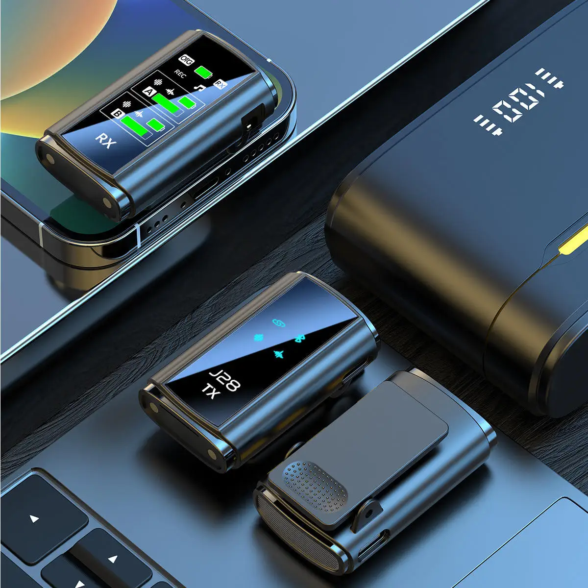 TF Memory Card Mics J28 2.4G Lapel Wireless Microphone with Digital Display Long Distance Wireless Lavalier Microphone