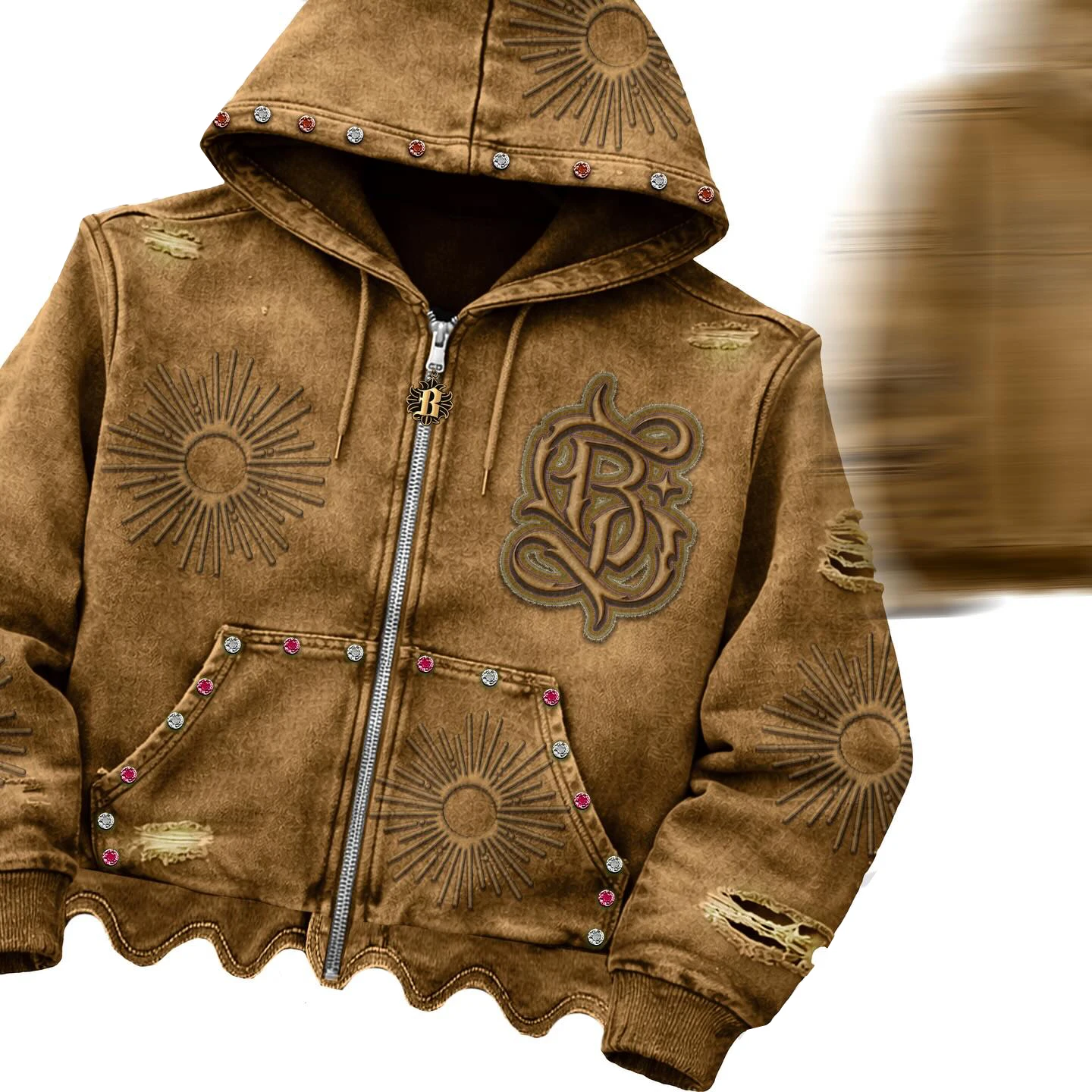 SALATI Custom Manufacture Cotton French Terry Heavyweight Rhinestone Custom Design StreetWear Distressed Sun Faded Men Tracksuit gallery 2
