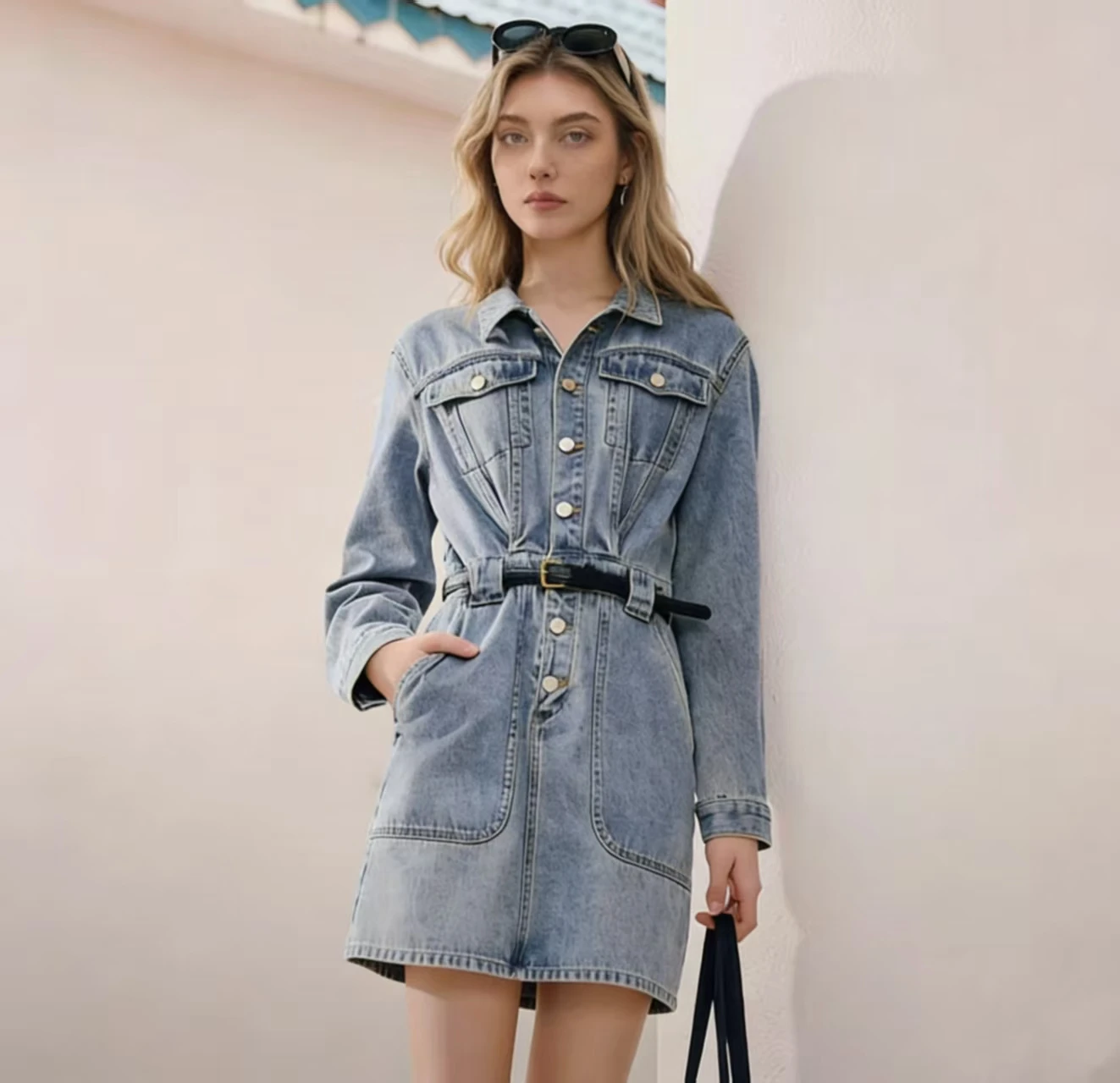New Women's Casual Retro Modern Feeling Solid Full Length Denim Dress New Women's Casual Retro Modern Feeling Solid Full Length Denim Dress
