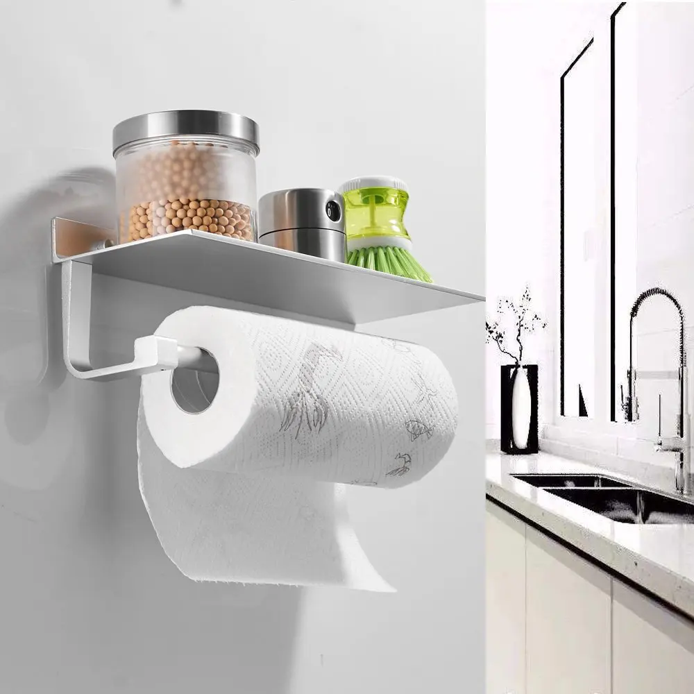 Self-Adhesive Kitchen Paper Towel Rack Toilet Roll Holder Wall Mount Tissue