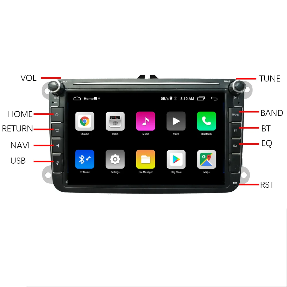 8 Inch Ips Touch Screen 2din Android Car Radio Player For Vw Mirror Link Bt Fm Usb Gps