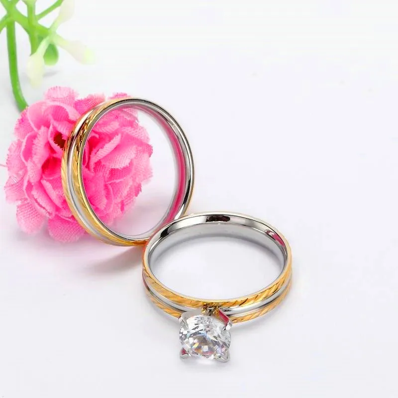 Latest Designs for Couples Custom Zircon Diamond Wedding Ring Steel Gold Plated Saudi Arabia Gold Wedding Ring Price