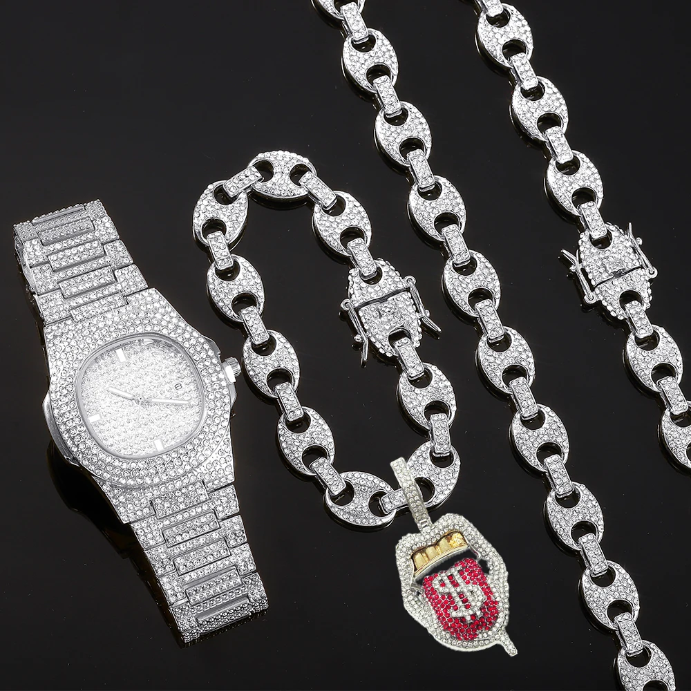 Men's Watch Gift Set Hip Hop Style with Luxury Jewelry