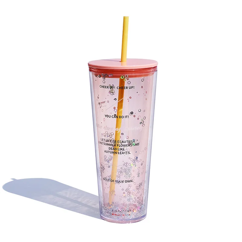 Feiyou best seller custom 720ml big capacity double wall juice drinking cups  bpa free reusable travel plastic tumbler with straw