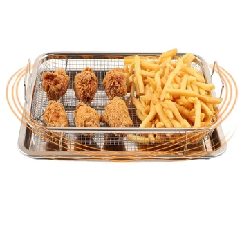 2-Piece Non-Stick Air Fryer Tray Set Elevated Oven Crisper Basket & Rack Small Size 12.8*9.7*2.17" Baking Dishes & Pans