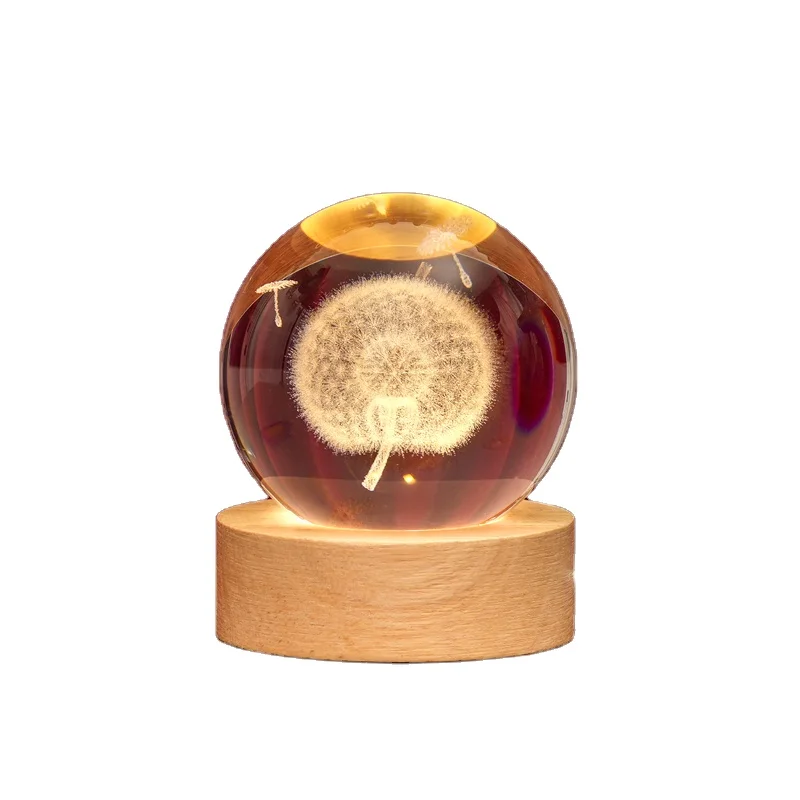 Wholesale Gifts Wooden Led Light Wooden Base Stand Galaxy 3d Solar System Custom Crystal Ball