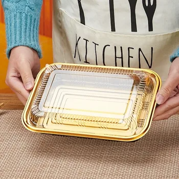 Wholesale Gold Black Disposable Plastic Food Container Rectangle Party Box for Sushi Mutton Roll Food Blister Tray