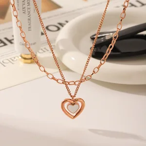 MW Summer Enamel Stacked Heart Stainless Steel Pendant Gold Plated Fashion Jewelry Necklaces for Women Wholesale 2026