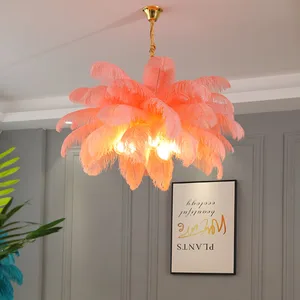 Home Decoration Modern Nordic Copper Chandelier Lighting Living Room Lamp Ostrich Feather Bedroom Pendant Lights