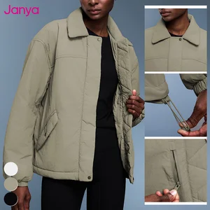 Janya Fall/Winter Sporty Casual Padded Jackets Lapel Drawstring Hem Waterproof Loose Warm Outdoor Workout Jacket for Women