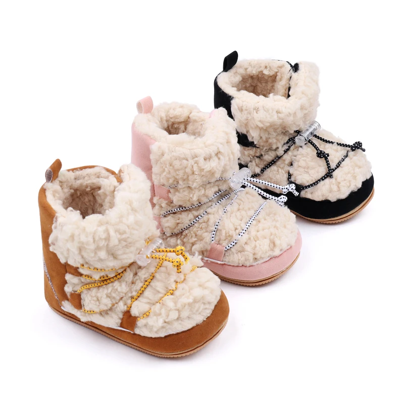 Autumn and Winter New Baby Thick Warm Coral Velvet Warm Soft Sole Toddler Cotton Boots