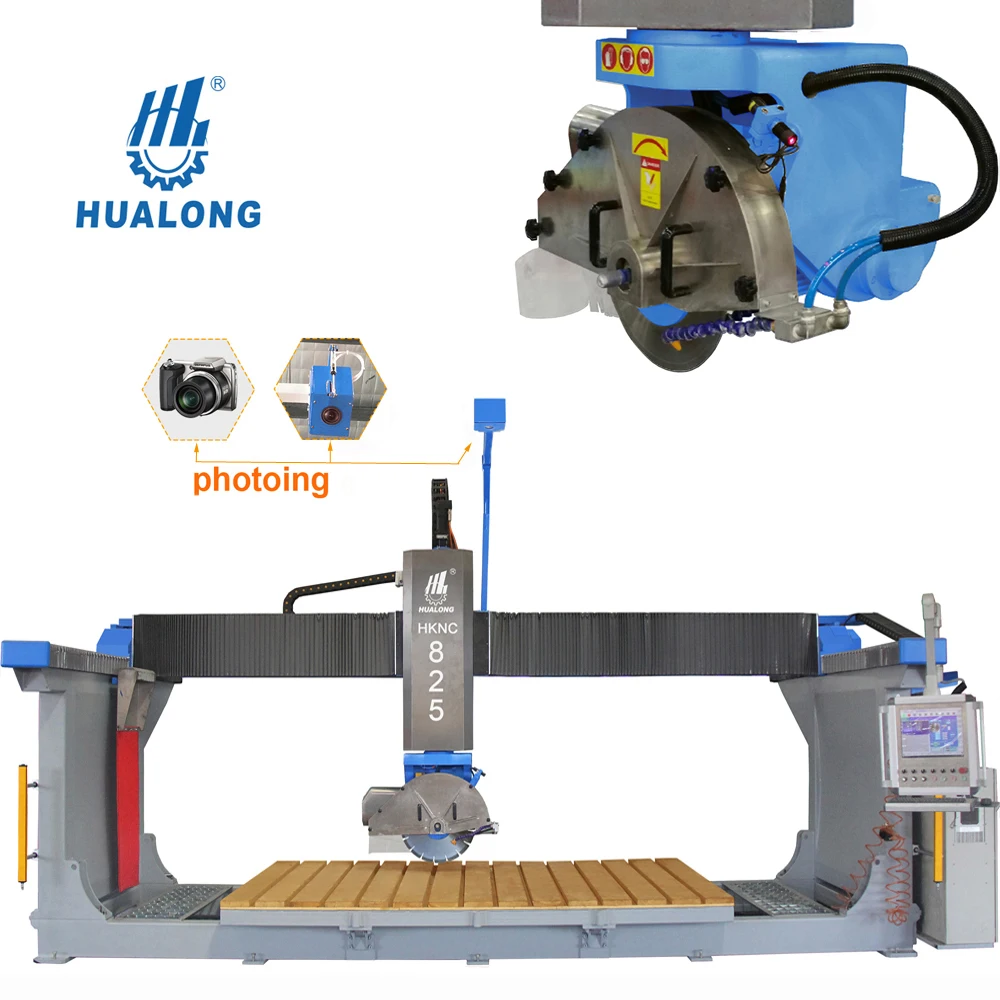 HUALONG CNC Stone Machinery 5 Axis Italian Software 825 Bridge Saw Counter Table Top Stone Cutting Machine Marble Tile Cutter
