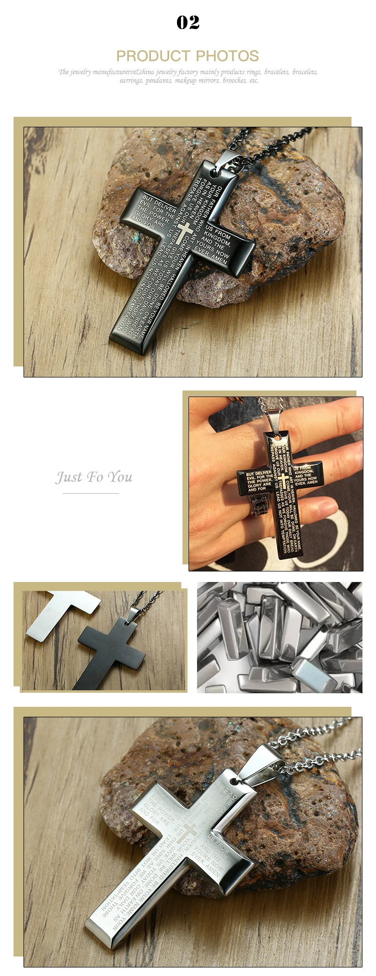 Wholesale Stainless Steel English Prayer Cross Pendant Men's Necklace PN-1151