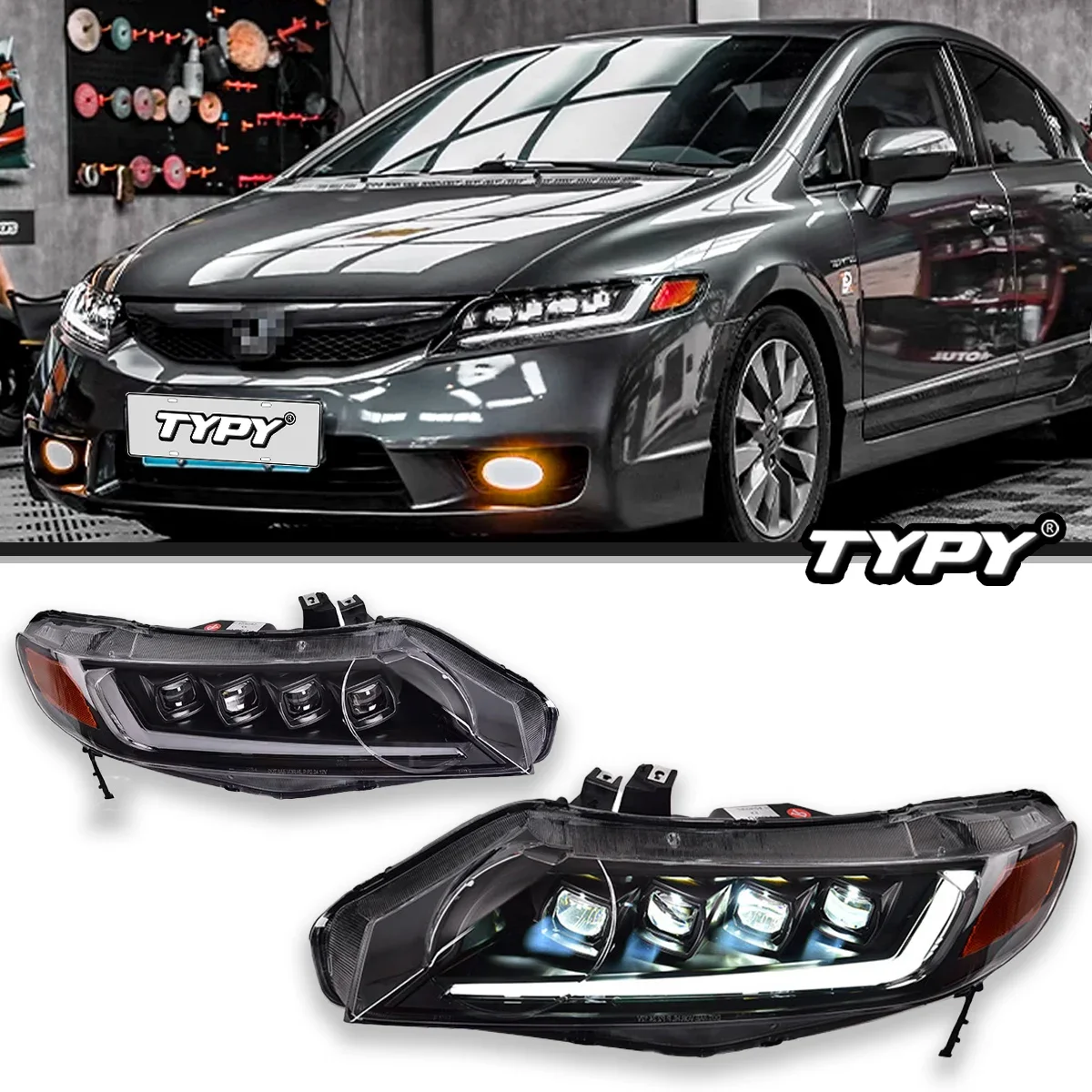 Typy Car Lights For Honda Civic 8TH Headlight 2006-2011 LED Projector Head Lamp Daytime Running