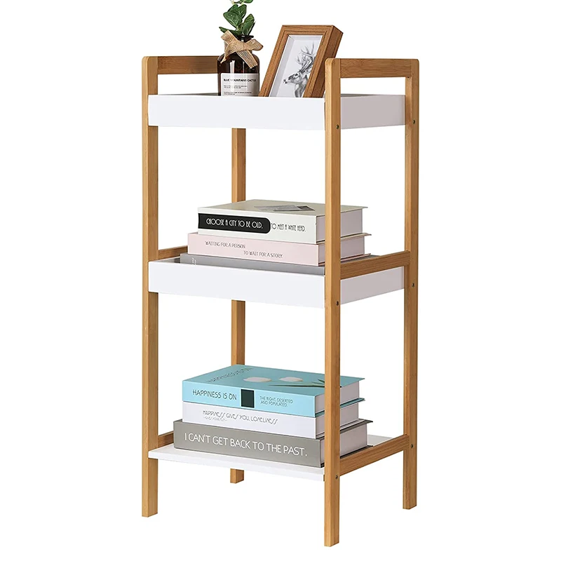 Home Office 3-Tier Bamboo Bookshelf for Living room Bathroom Shampoo Cosmetic Storage Rack Kitchen Organizer Rack