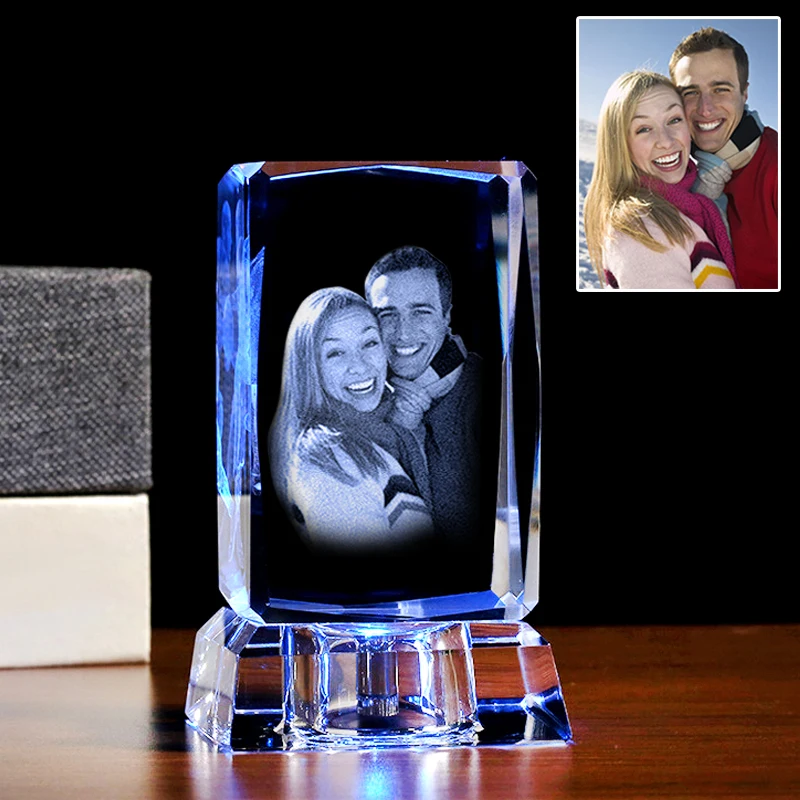 Personalized Square Crystal Photo Frame With Love Custom Picture Glass Cube Save Photos Permanently