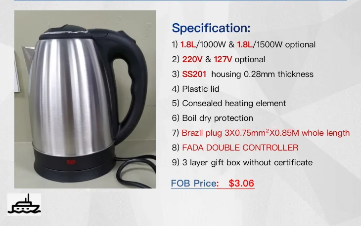 Home appliance stainless steel water electric kettle 1.7L 1.8L 2.5L good price
