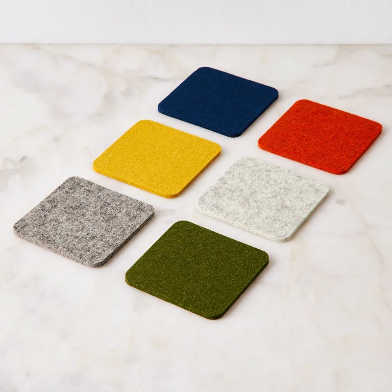 Caribou Coasters Set Of 4 - Solid Color Absorbent Fabric Felt Neoprene - Washable Square Cup Coasters