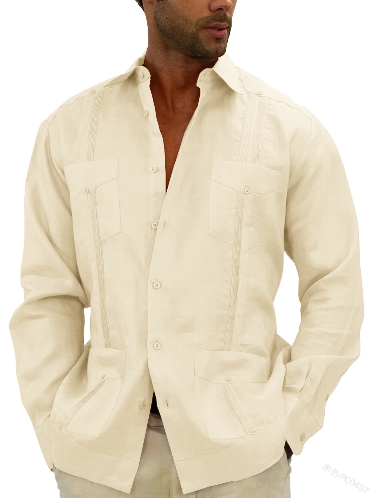 Chemise Hawaïenne Beige Homme Cubavera - Taille M, Excellent état Occasion, Manches Courtes, Viscose/rayon