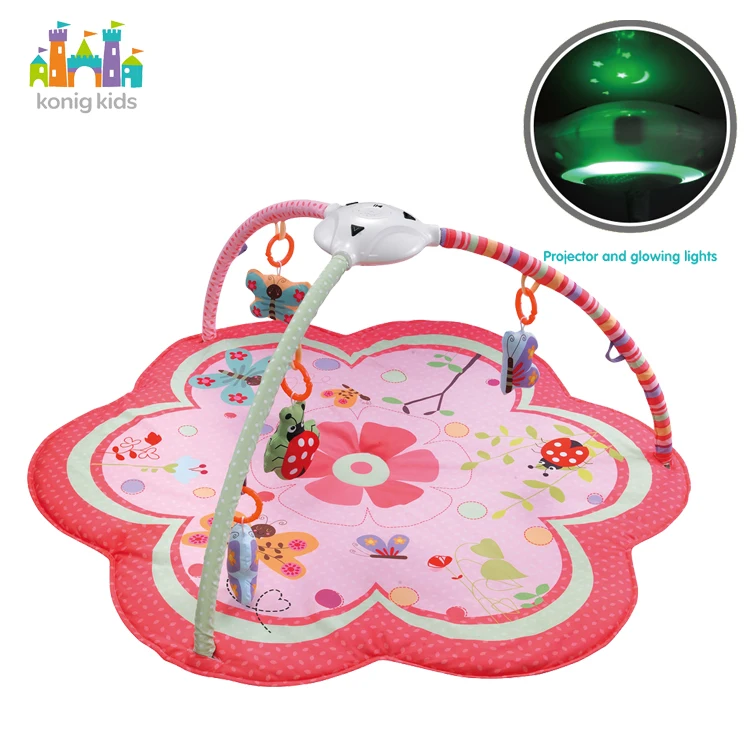 Детский Складной Игровой Коврик Konig, игрушка для спортзала с проекцией света, музыка, розовый цветок, детские игровые коврики, детский игровой коврик