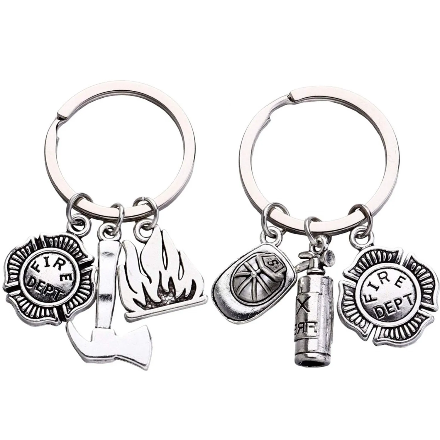 Keychain Fire Design Firefighter Design Metal Key Chains - Customizable Gifts
