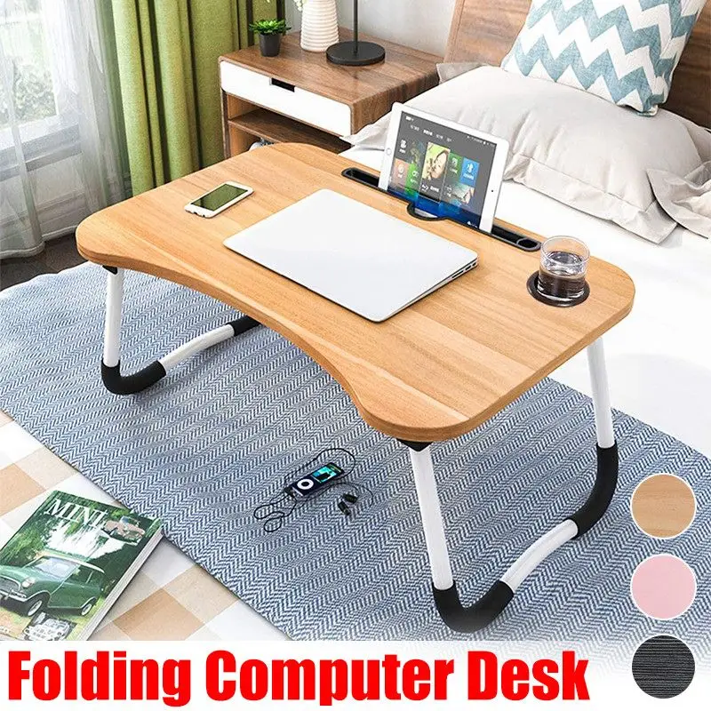 Adjustable  Folding Laptop Stand Holder Study Desk Wooden Foldable Computer Desk Bed Sofa Table Stand