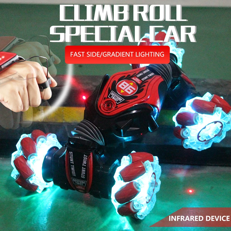 Watch Control Transforming Twist Rc Stunt Remote Control Double Side Rock Crawle Drift Stunt Car