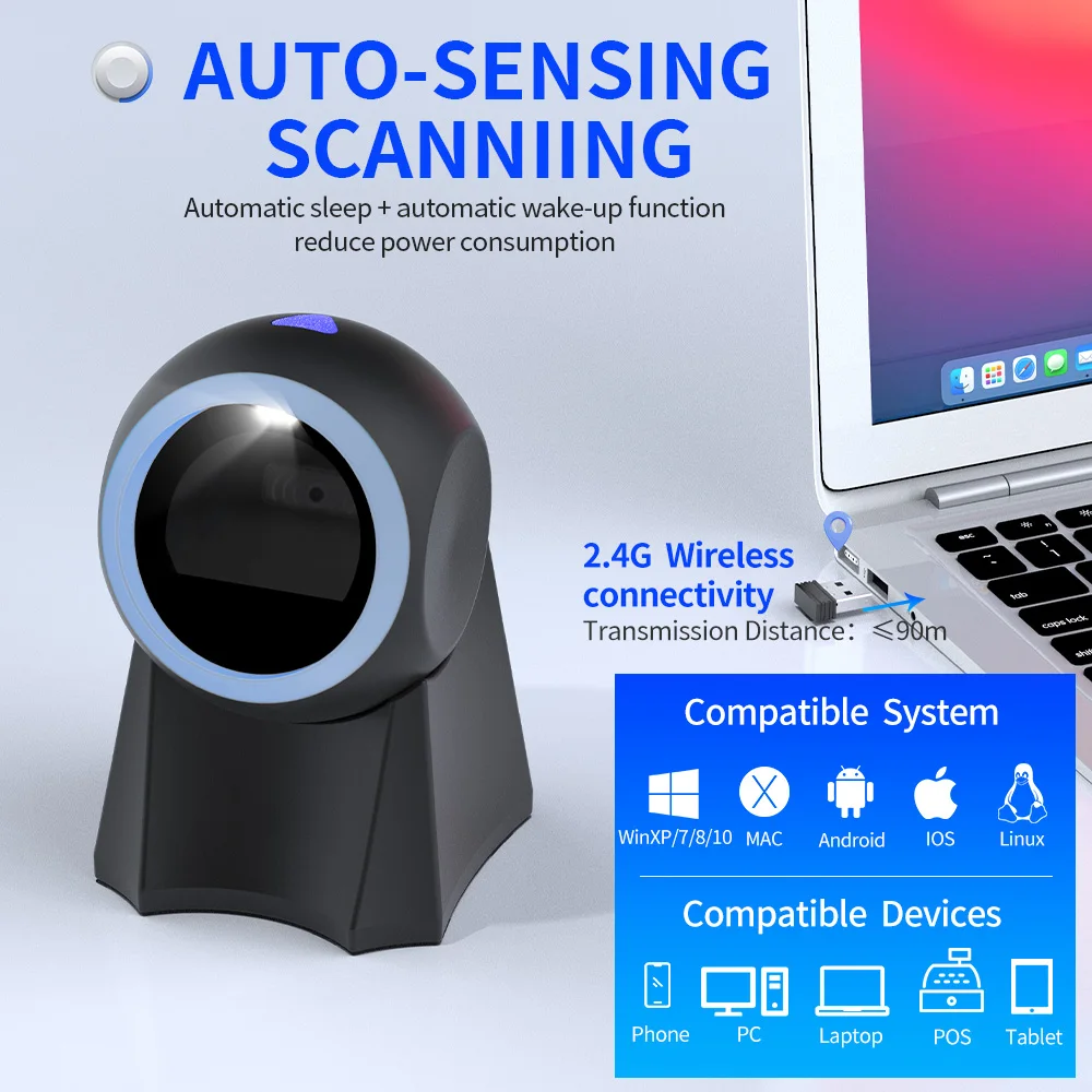 Xincode Bluetooth Scanner Wireless Desktop 2D Barcode Scanner USB QR Bar Code Reader Scanning for Inventory Clothing Supermarket